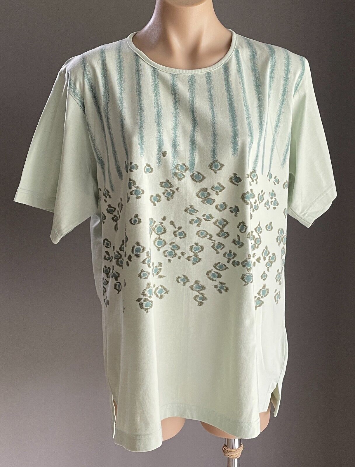 STOP OVER LIFESTYLE Top Green Print Short Sleeve T-Shirt Tee Size XL Retro