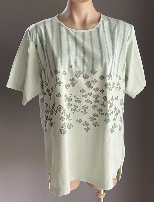 STOP OVER LIFESTYLE Top Green Print Short Sleeve T-Shirt Tee Size XL Retro
