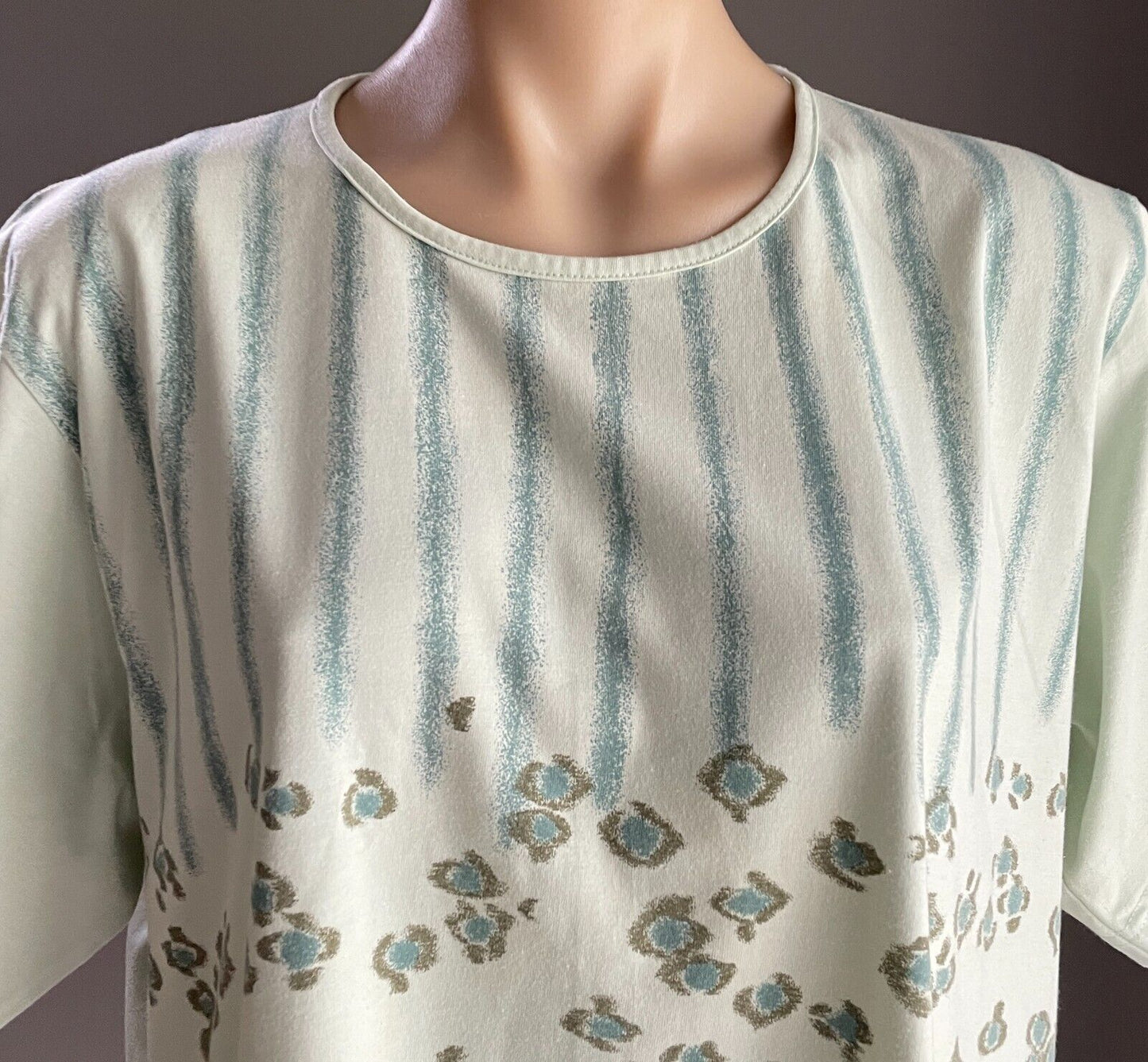STOP OVER LIFESTYLE Top Green Print Short Sleeve T-Shirt Tee Size XL Retro