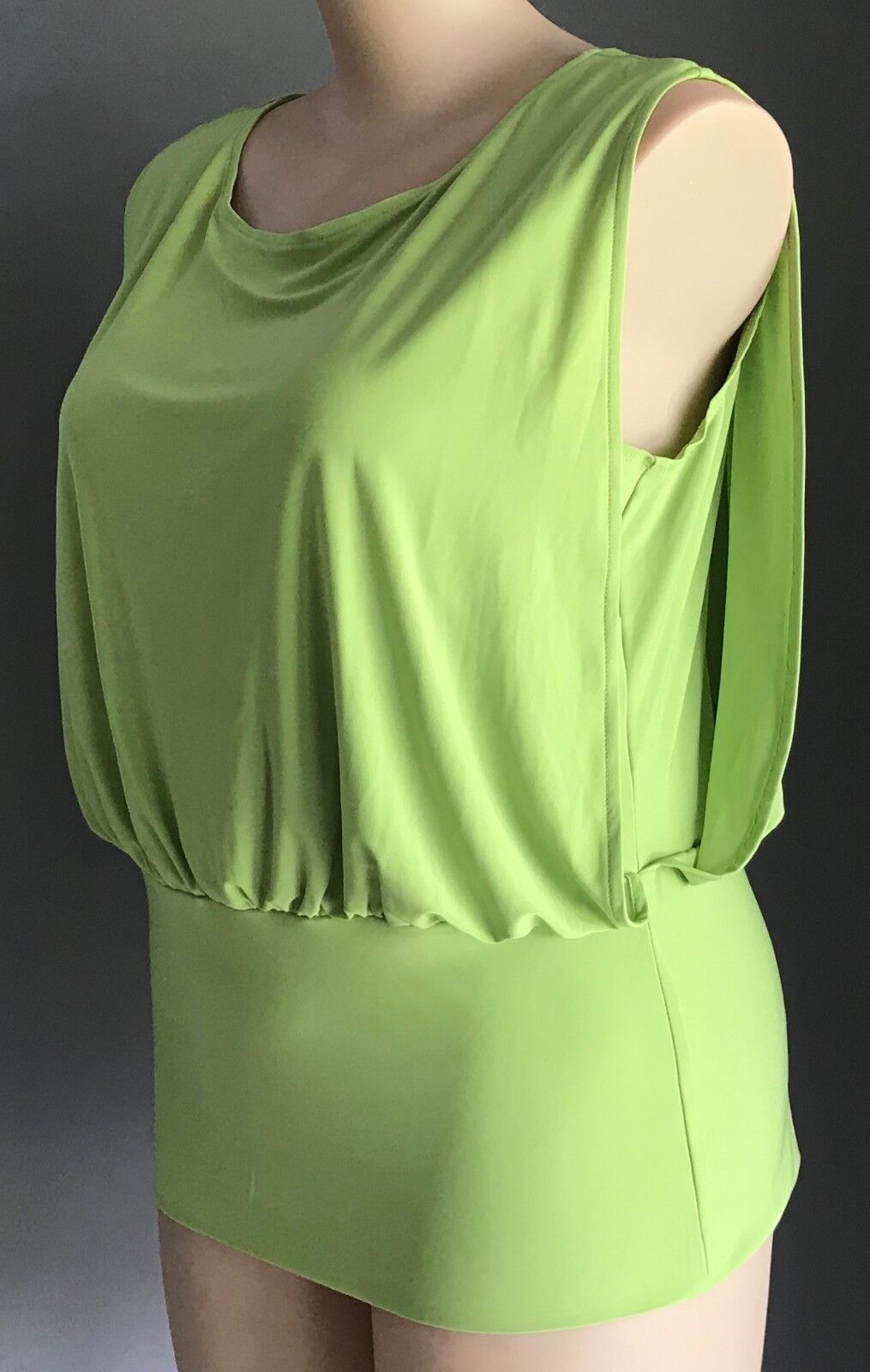 FRANK LYMAN Design Blouse Lime Green Sleeveless Stretch Hip Hugger Plus Size 20