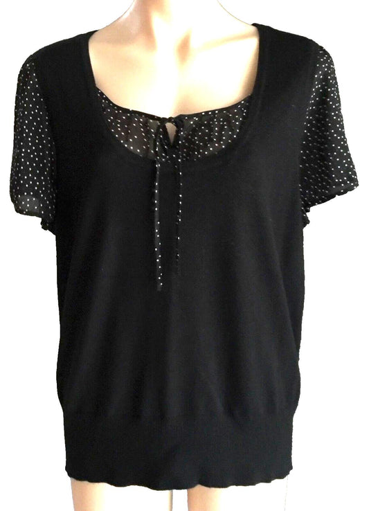 F&F Top Short Sleeve Blouse Black & White Polka Dot Beautiful Plus Size 20
