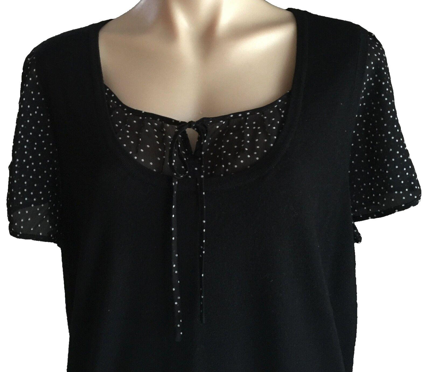 F&F Top Short Sleeve Blouse Black & White Polka Dot Beautiful Plus Size 20