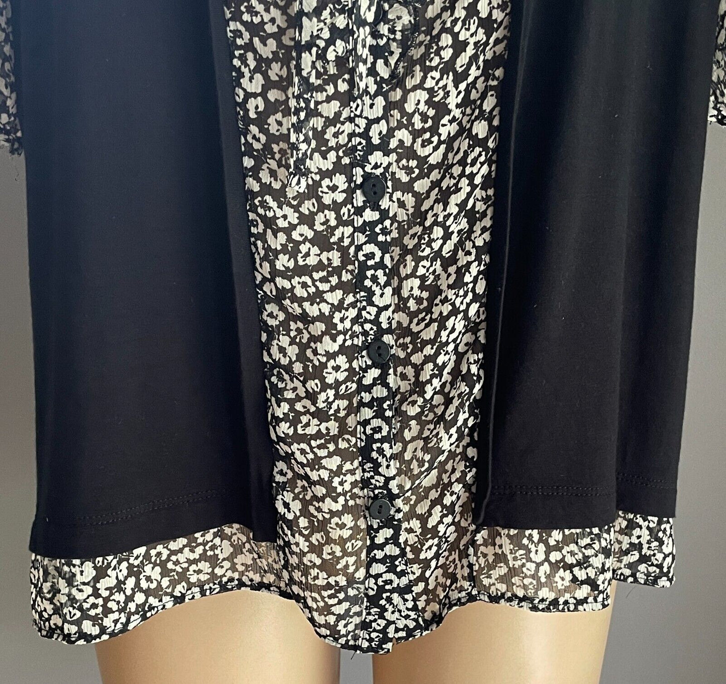 F&F Black Button Front Short Sleeve Blouse Size 20 Twofer Style Floral Print
