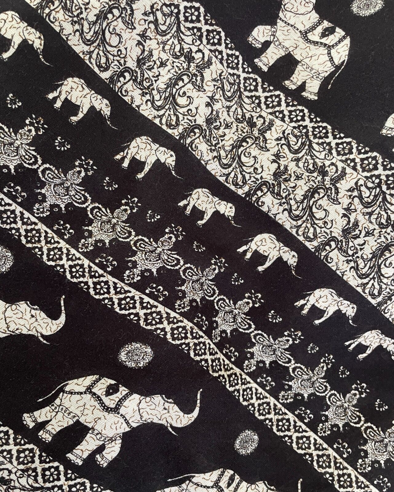 Cotton Dress Black Cream Elephants Batik Print Sleeveless A-Line Midi Sz 20 NEW