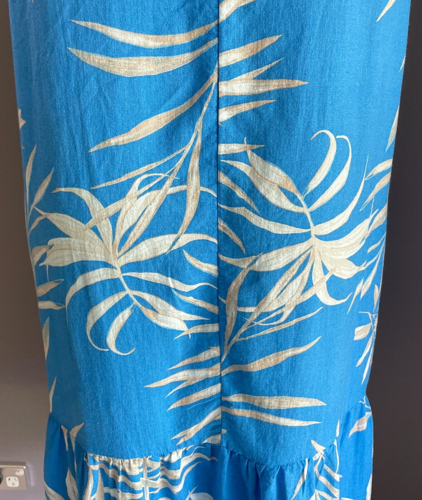 ANKO K-MART Dress Blue Leaf Print Linen Blend Sleeveless A-line Tier Hem 20 NEW