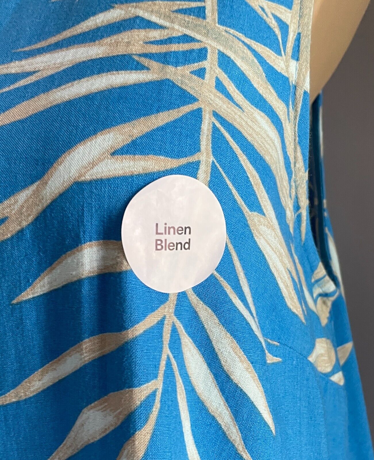 ANKO K-MART Dress Blue Leaf Print Linen Blend Sleeveless A-line Tier Hem 20 NEW
