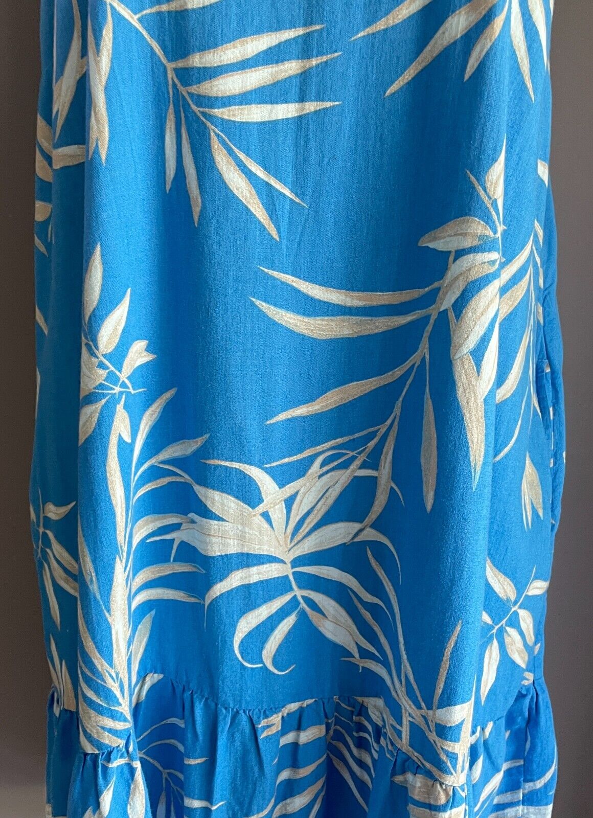 ANKO K-MART Dress Blue Leaf Print Linen Blend Sleeveless A-line Tier Hem 20 NEW
