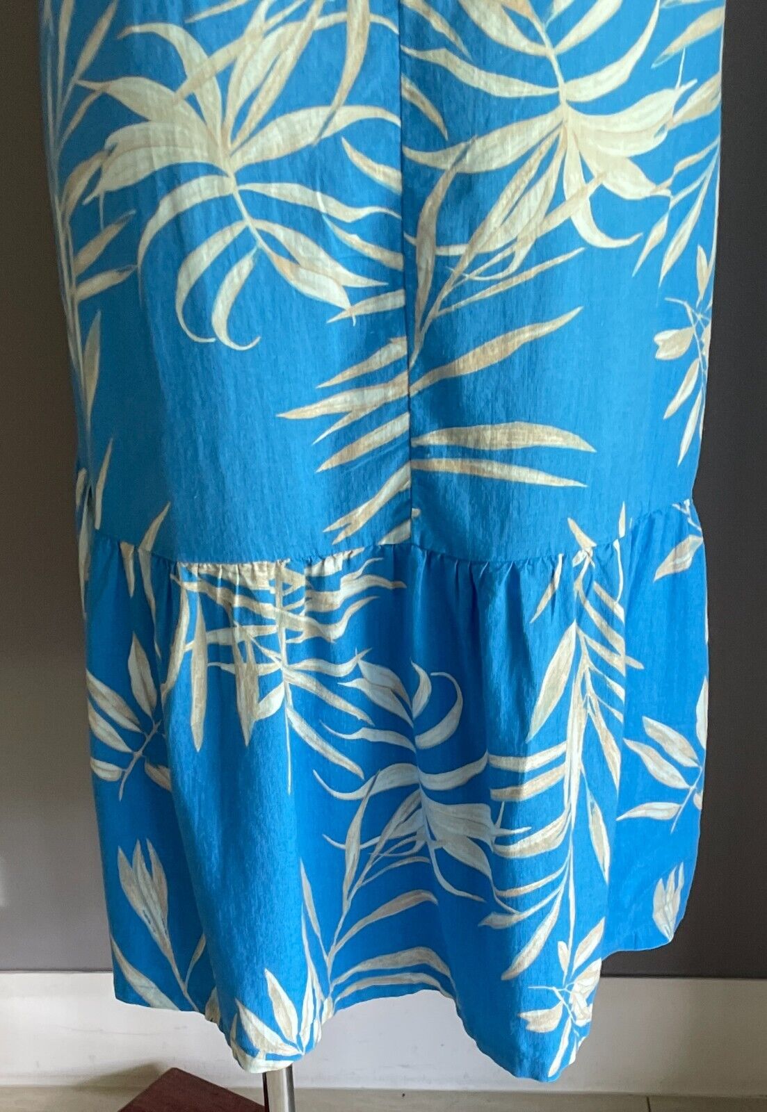ANKO K-MART Dress Blue Leaf Print Linen Blend Sleeveless A-line Tier Hem 20 NEW