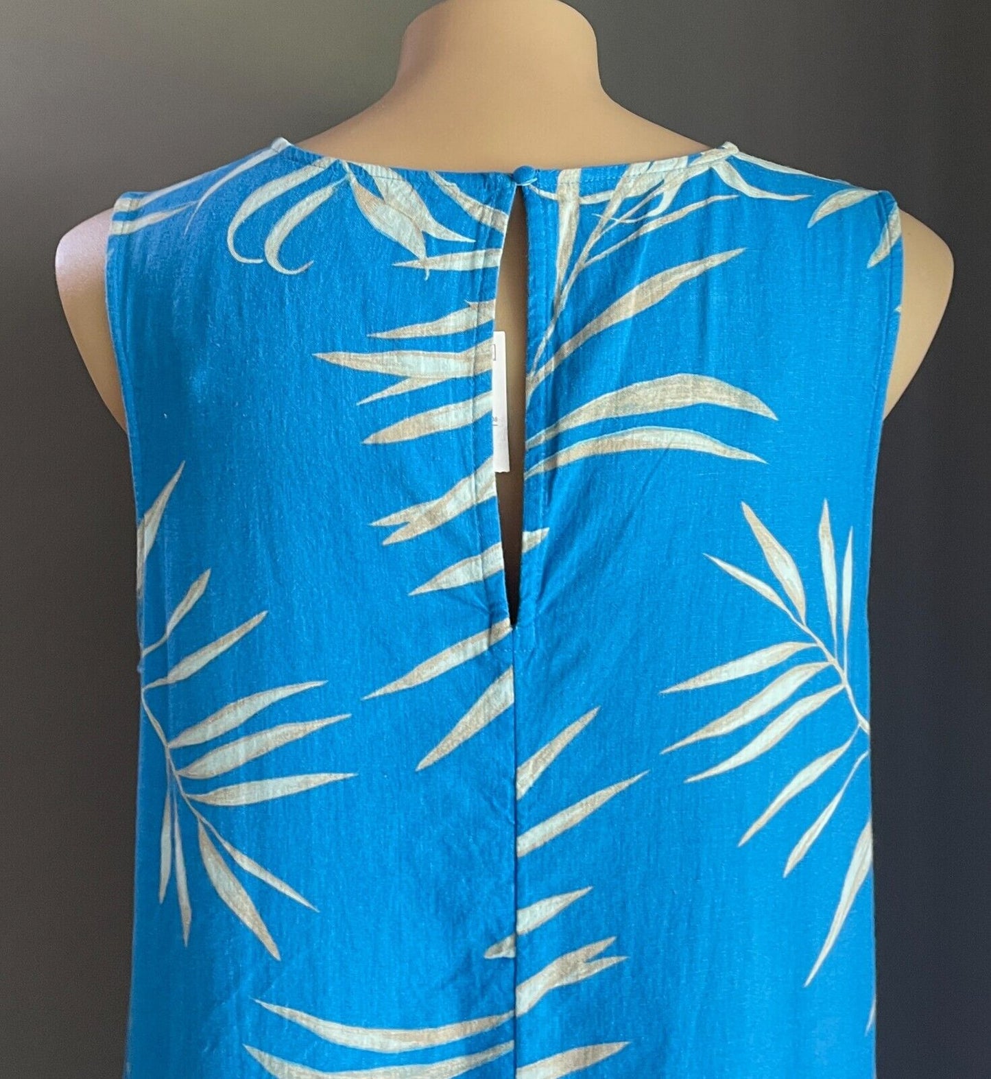 ANKO K-MART Dress Blue Leaf Print Linen Blend Sleeveless A-line Tier Hem 20 NEW