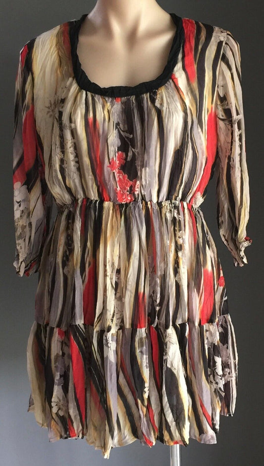 JV SELECTION Dress MultiColoured Stripe  Floral Print Crinkle Crease Size 10 NEW