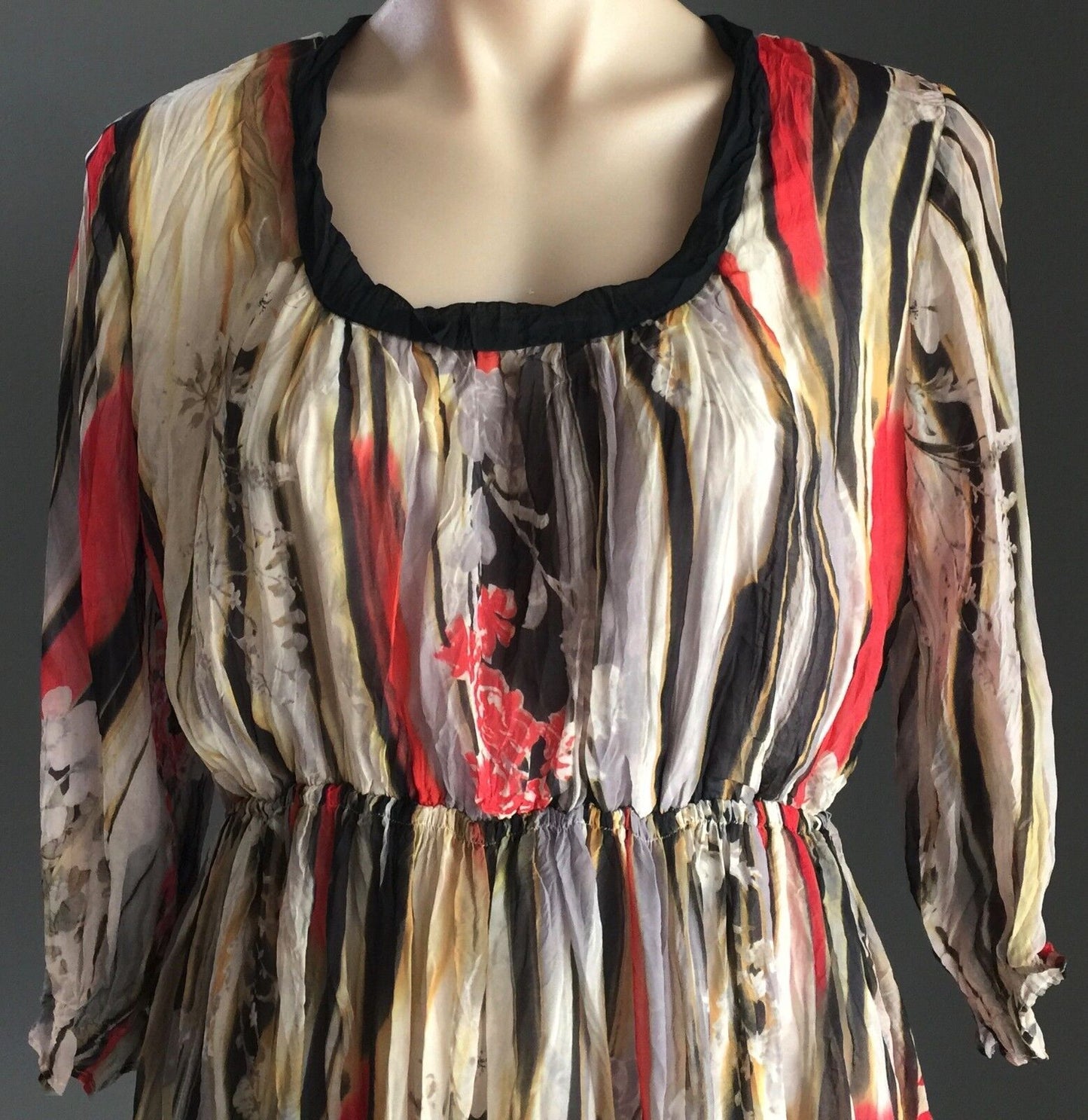 JV SELECTION Dress MultiColoured Stripe  Floral Print Crinkle Crease Size 10 NEW