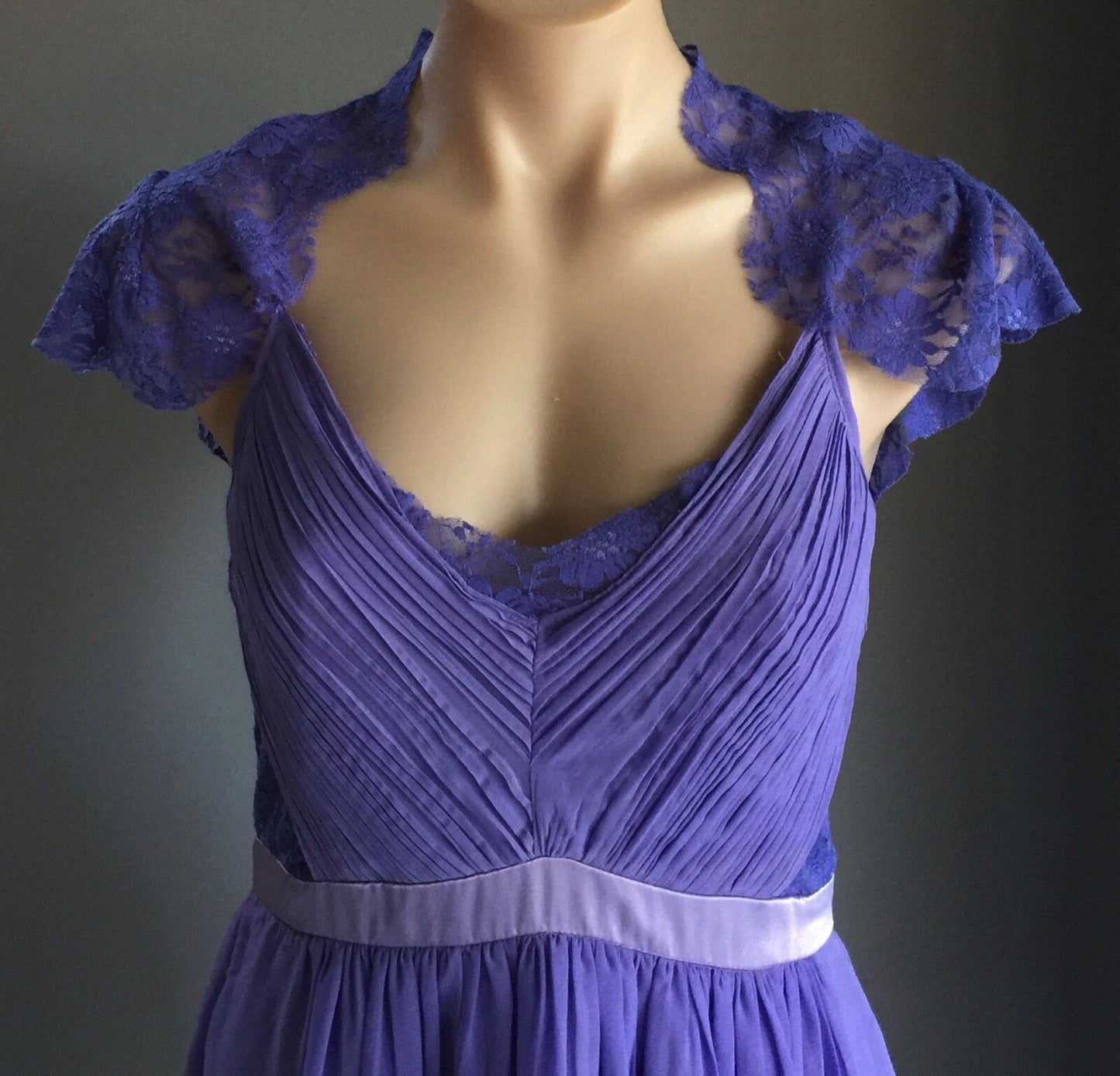 1950s Purple Evening Dress Lace & Chiffon Knee Length Empire Waist Size 10