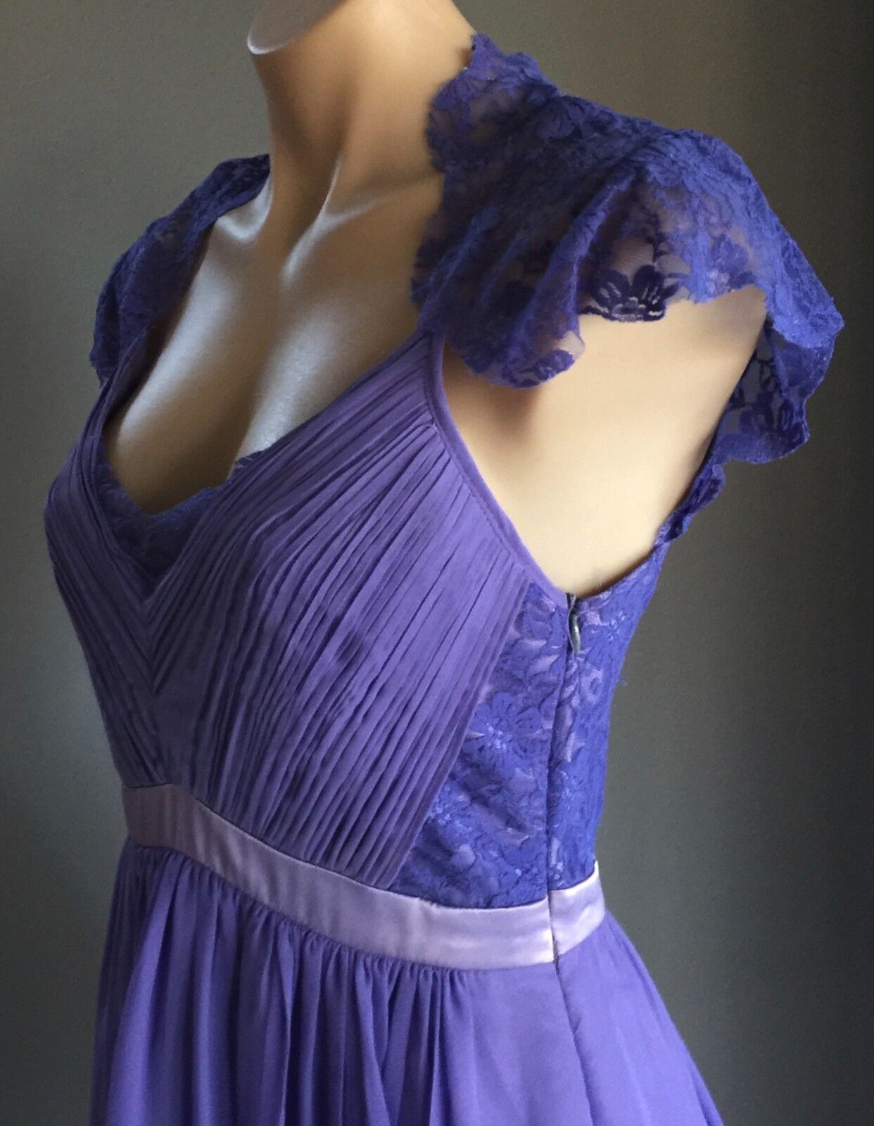 1950s Purple Evening Dress Lace & Chiffon Knee Length Empire Waist Size 10