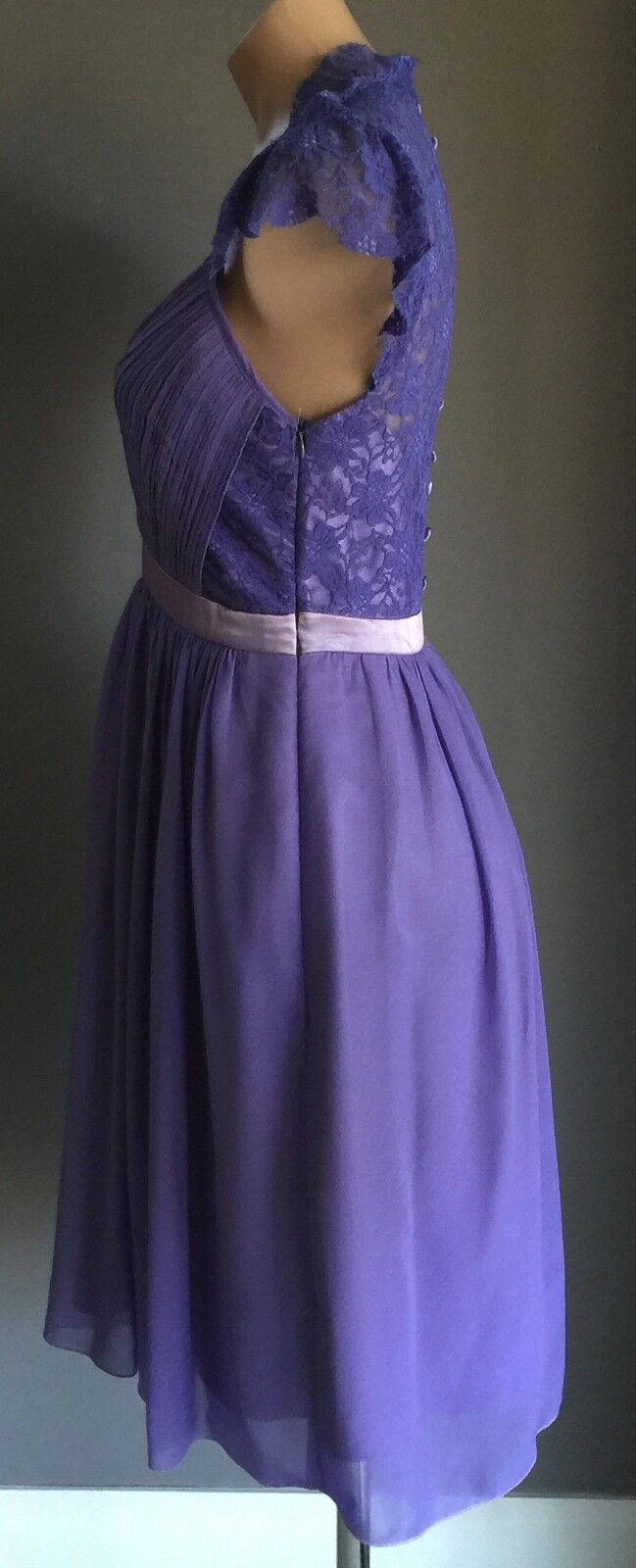 1950s Purple Evening Dress Lace & Chiffon Knee Length Empire Waist Size 10