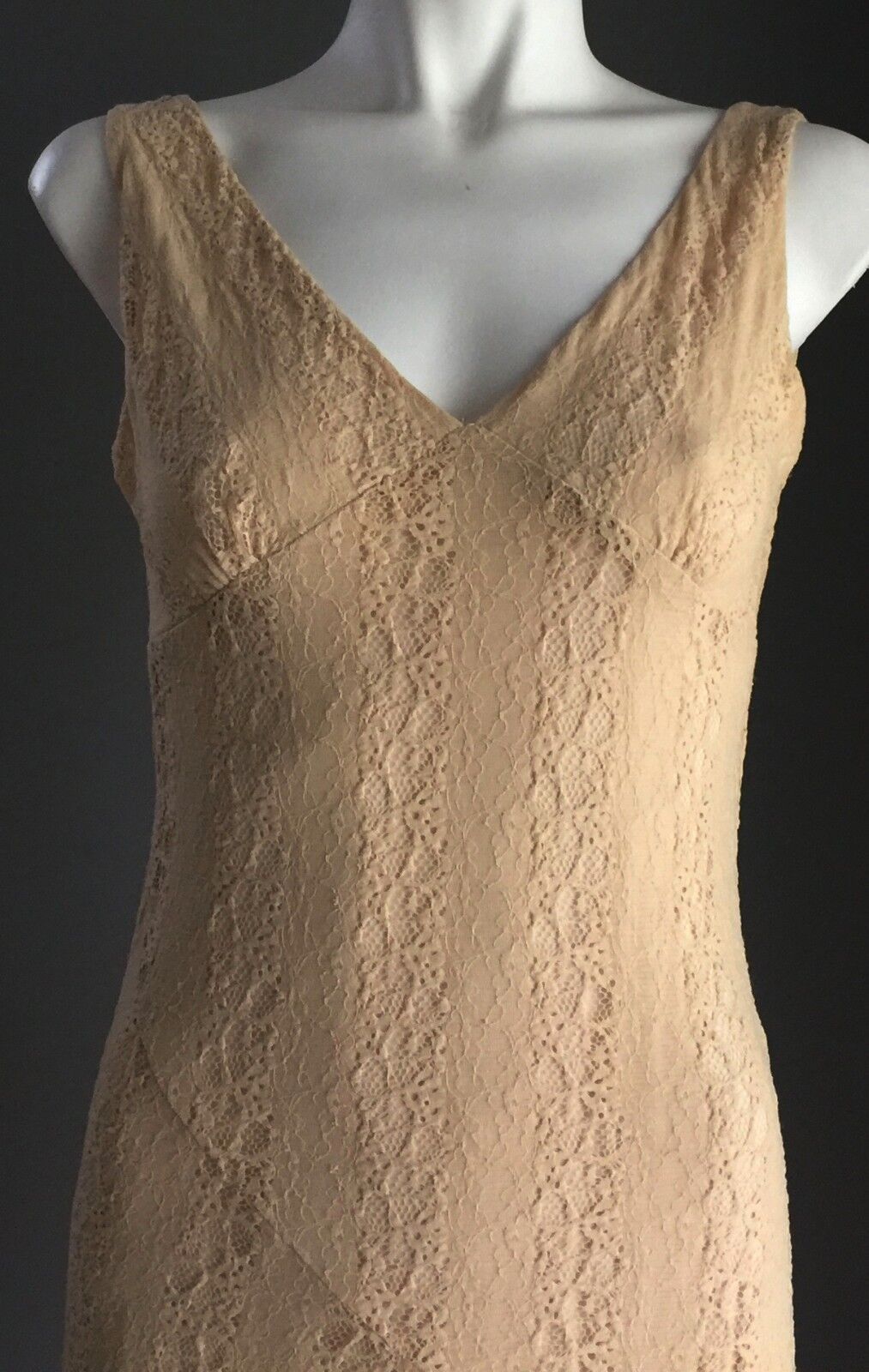 JV SELECTION Dress Gold Beige Lace Bias Cut Knee Length Size 10 Deco Inspired