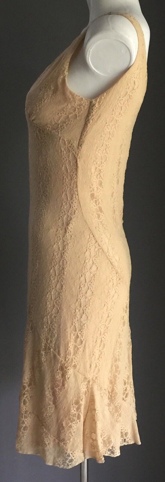 JV SELECTION Dress Gold Beige Lace Bias Cut Knee Length Size 10 Deco Inspired