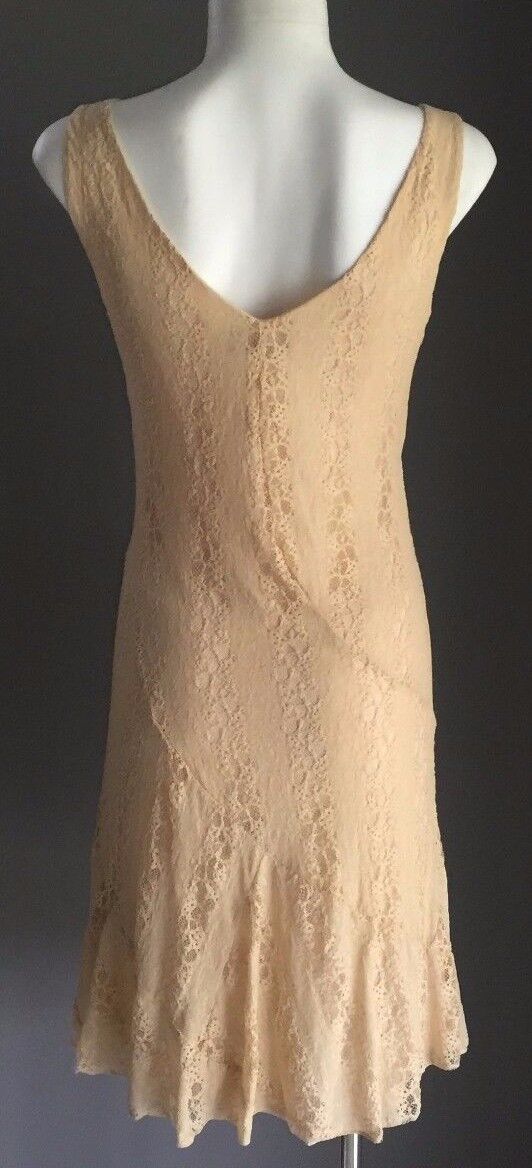 JV SELECTION Dress Gold Beige Lace Bias Cut Knee Length Size 10 Deco Inspired