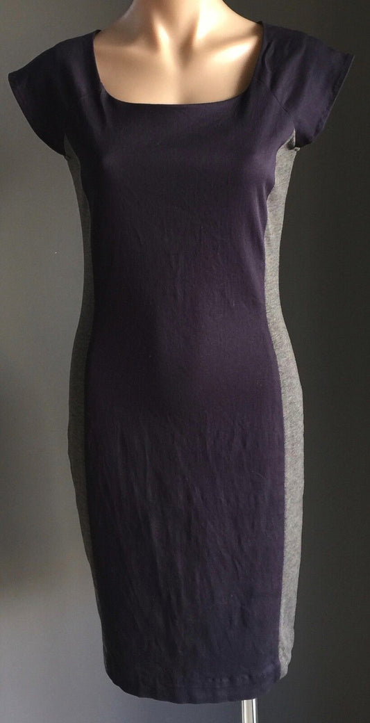 OXFORD WOMAN Pencil Dress Navy & Grey Cap Sleeve Stretch Size 10 Stylish NEW