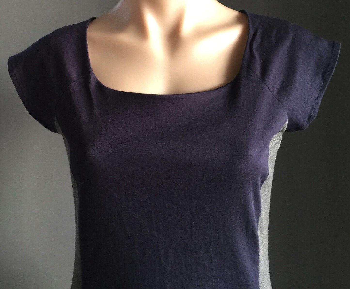 OXFORD WOMAN Pencil Dress Navy & Grey Cap Sleeve Stretch Size 10 Stylish NEW