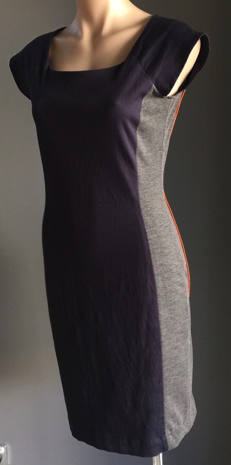 OXFORD WOMAN Pencil Dress Navy & Grey Cap Sleeve Stretch Size 10 Stylish NEW