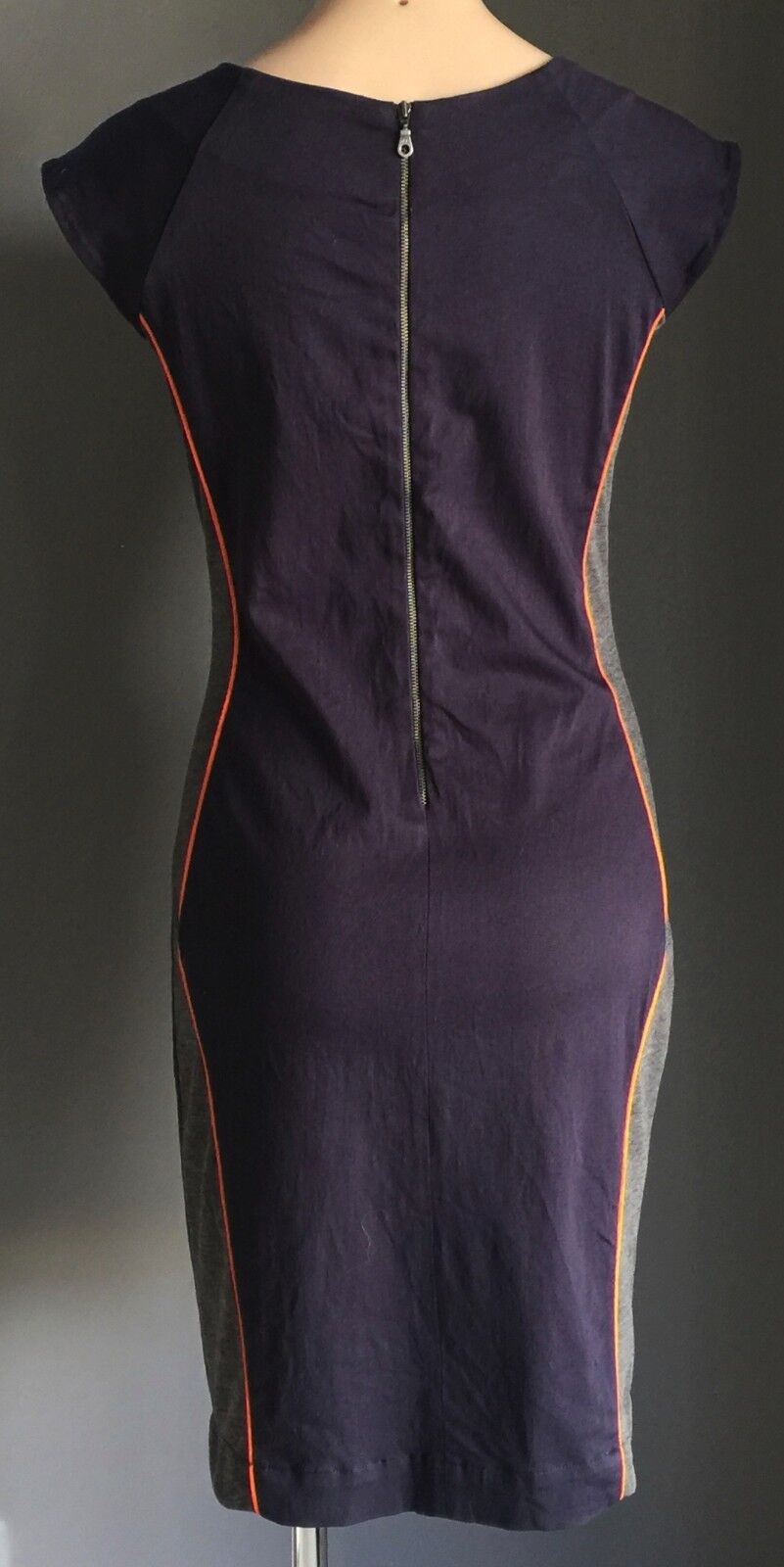 OXFORD WOMAN Pencil Dress Navy & Grey Cap Sleeve Stretch Size 10 Stylish NEW