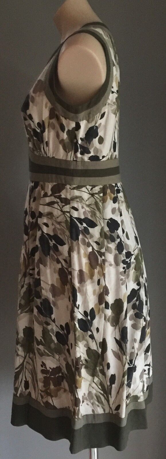 ZAMBELLI DONNA Cotton Dress Khaki Brown & Navy Floral Print Size 10 Unique