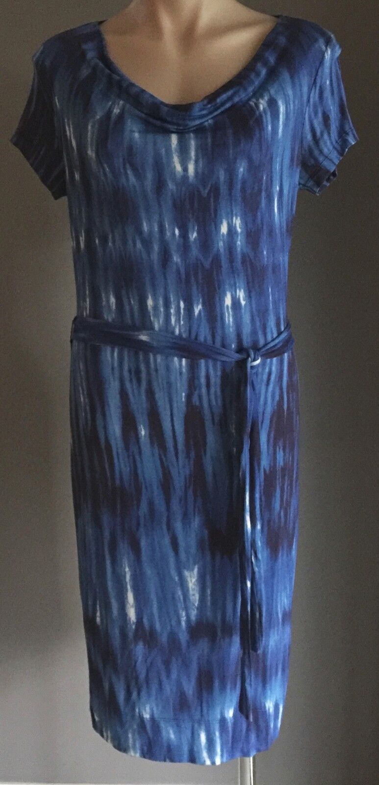 CLAUDIA STRATER Dress Blue White Tie Dye Cowl Neck Stretch Size 38 AU 10 German