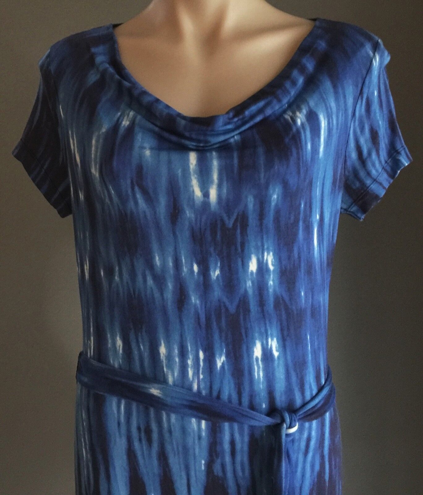 CLAUDIA STRATER Dress Blue White Tie Dye Cowl Neck Stretch Size 38 AU 10 German