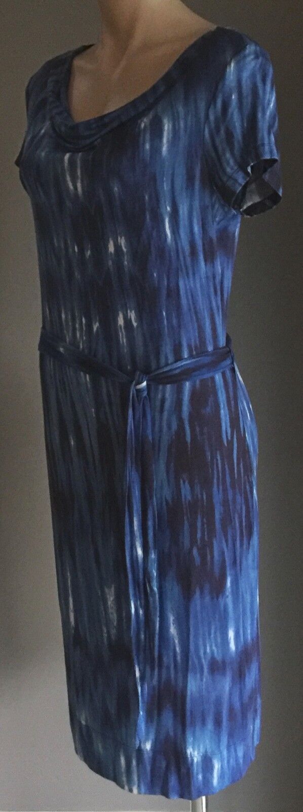CLAUDIA STRATER Dress Blue White Tie Dye Cowl Neck Stretch Size 38 AU 10 German