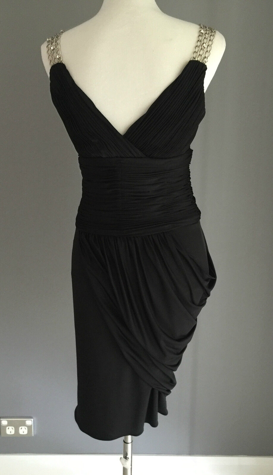 ROSE NOIR Dress Black Knee Length Drape Tulip Hem Formal Cocktail Size 10 NEW