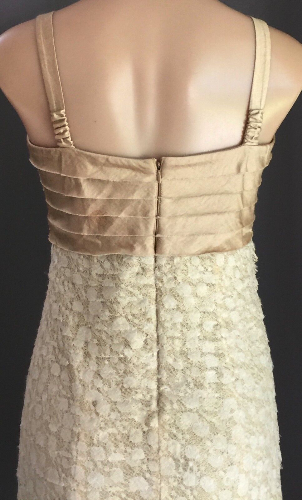QUEENSPARK Dress Gold Layered Lace Stretch Size 10 Party Formal Cocktail NEW