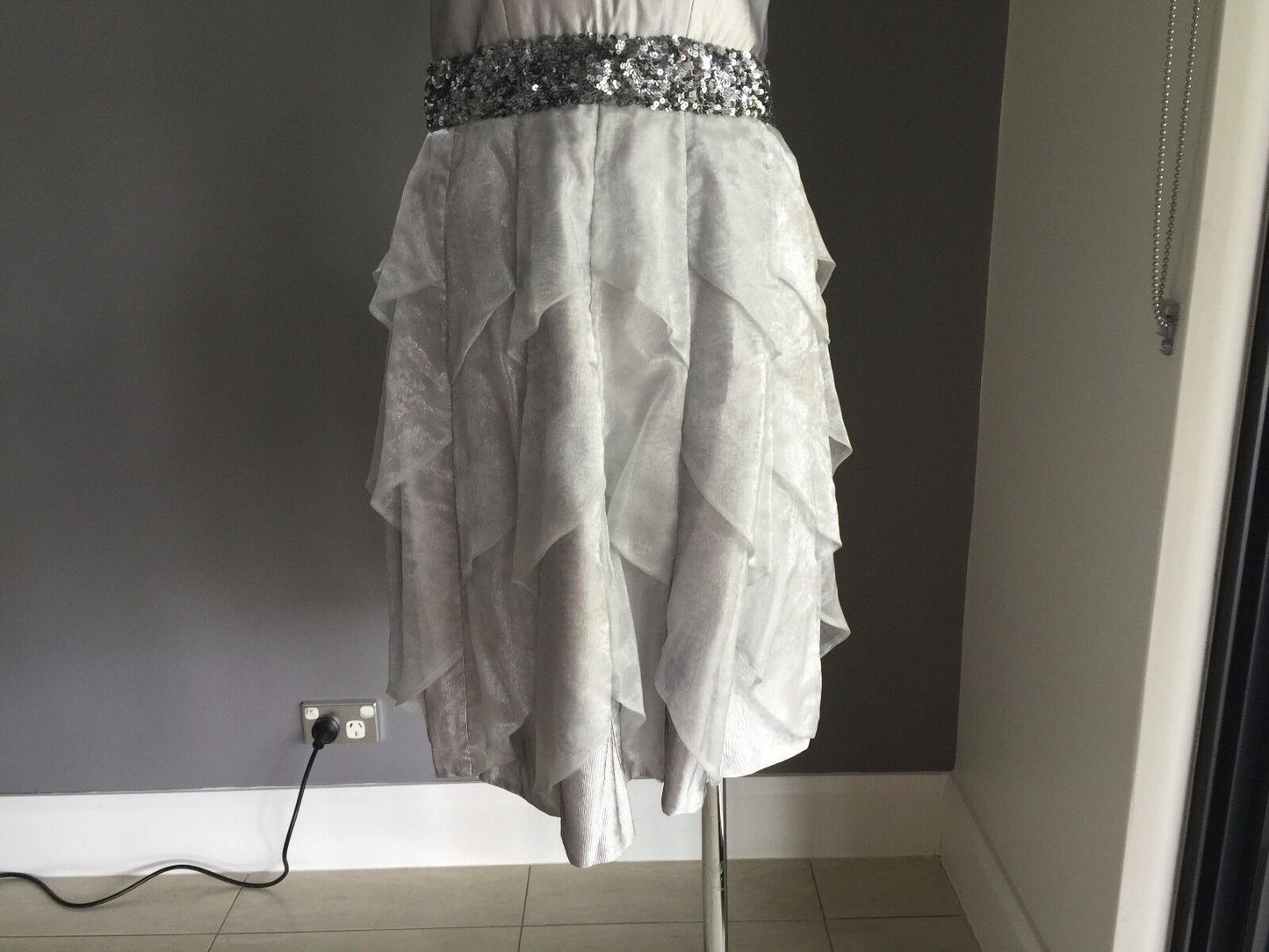 Strapless Dress Silver ROSE NOIR Bustier Knee Length Evening Wear Size 12  EW