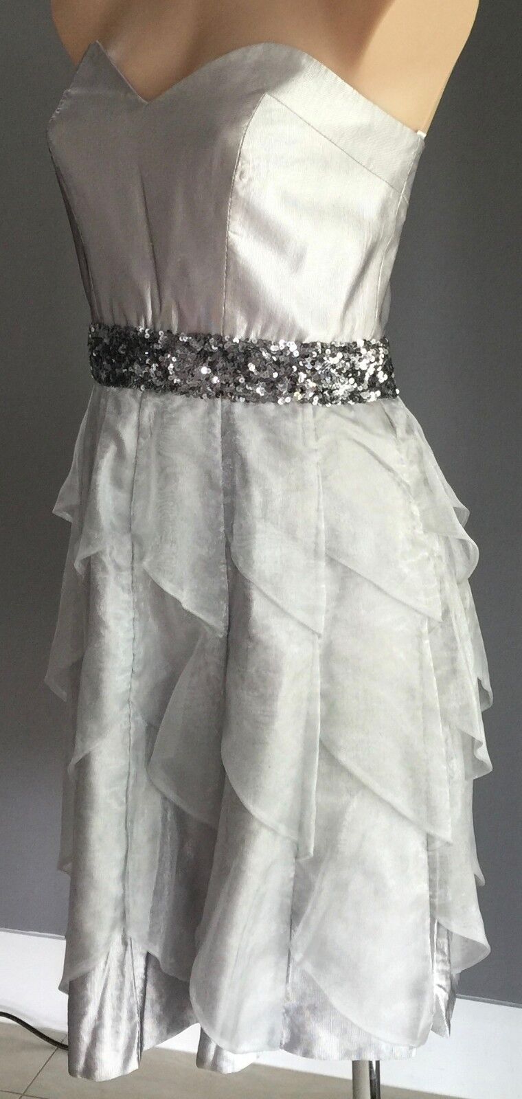 Strapless Dress Silver ROSE NOIR Bustier Knee Length Evening Wear Size 12  EW