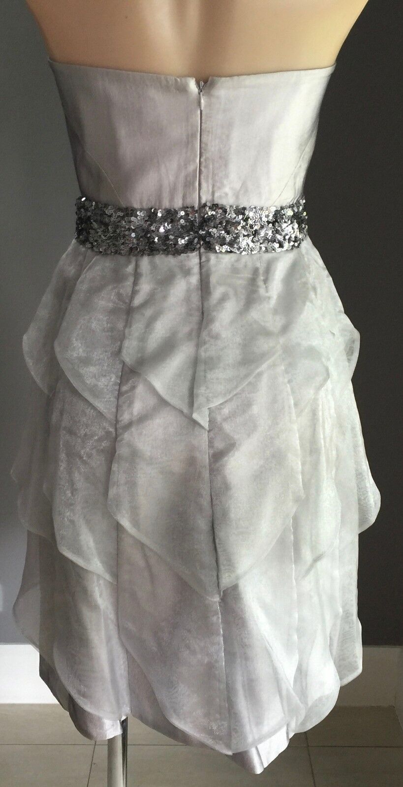 Strapless Dress Silver ROSE NOIR Bustier Knee Length Evening Wear Size 12  EW