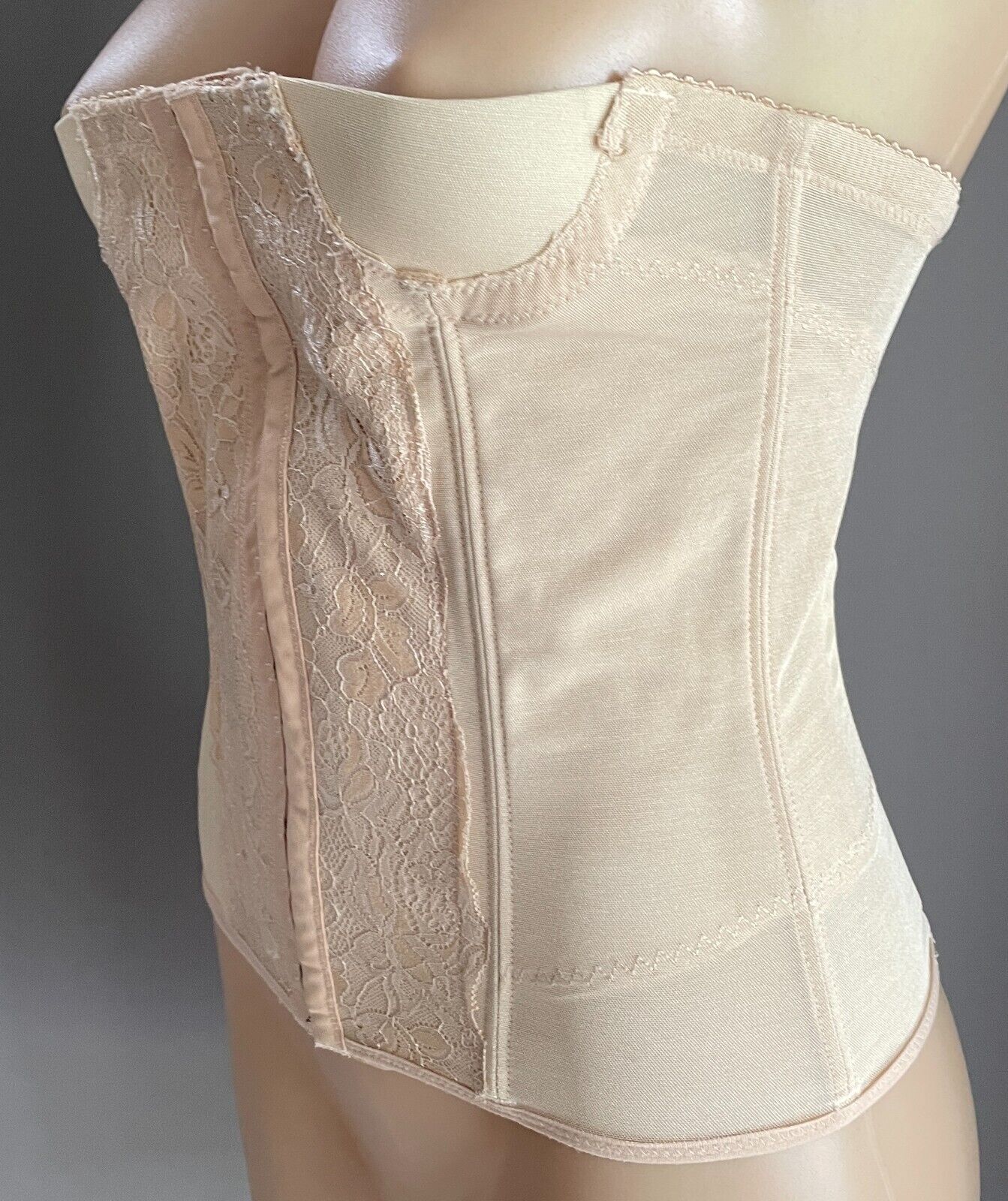 CINCHER Corset Beige Stretch Under Bust Waist Bustier Shaper Sz 12 NEW Vtg Sexy