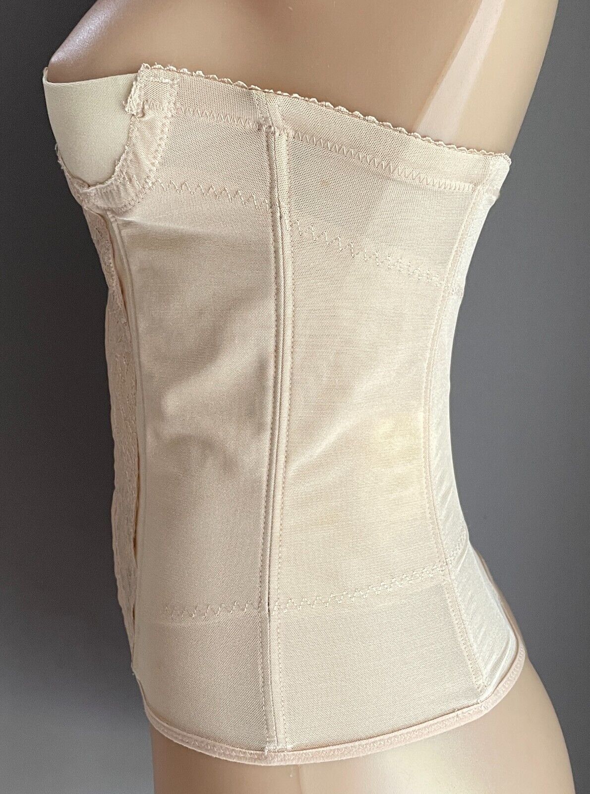 CINCHER Corset Beige Stretch Under Bust Waist Bustier Shaper Sz 12 NEW Vtg Sexy