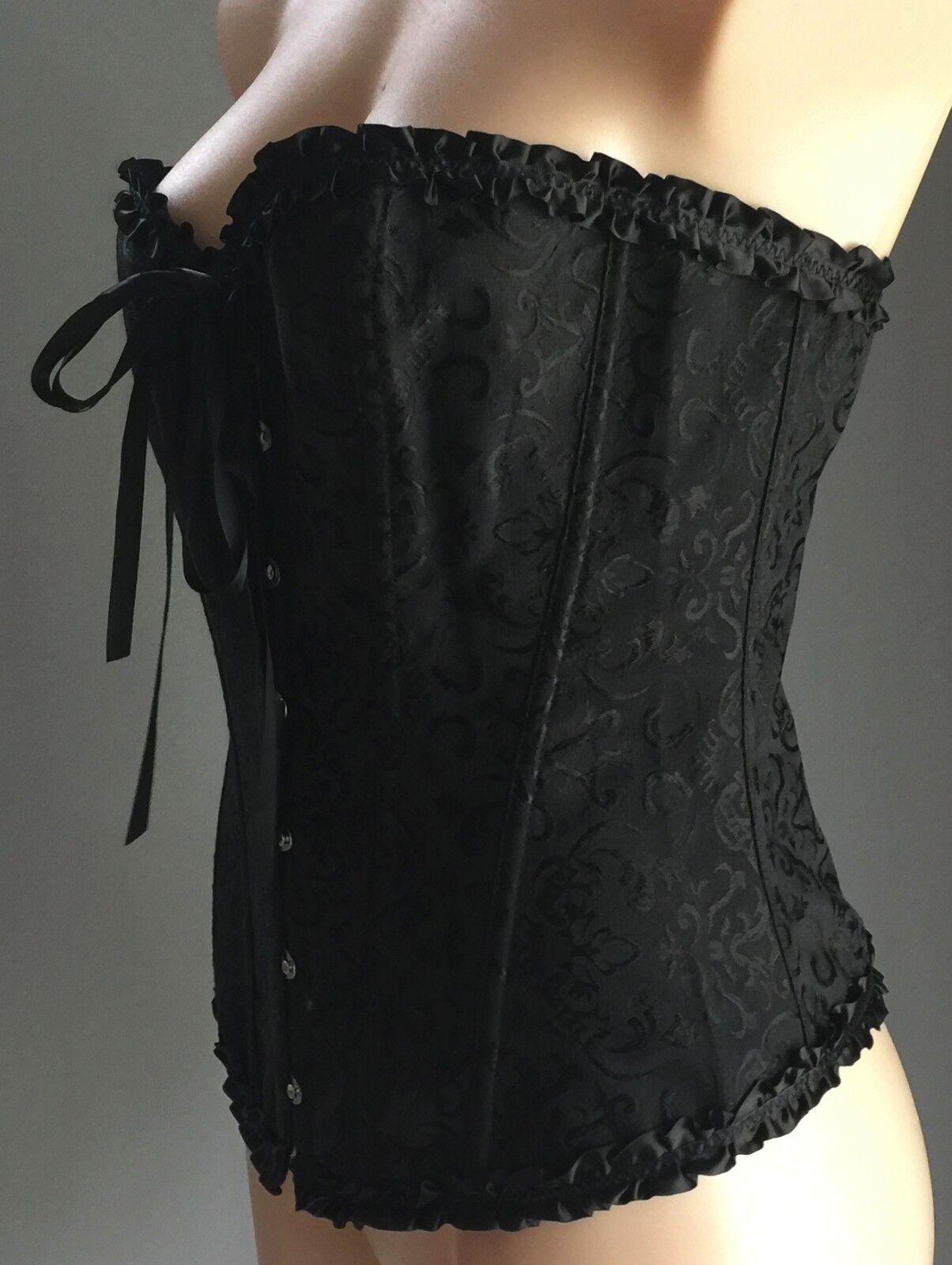 LACE UP CORSET Black Goth Bustier Lingerie Waist Cincher Jacquard Size XL 16 NEW