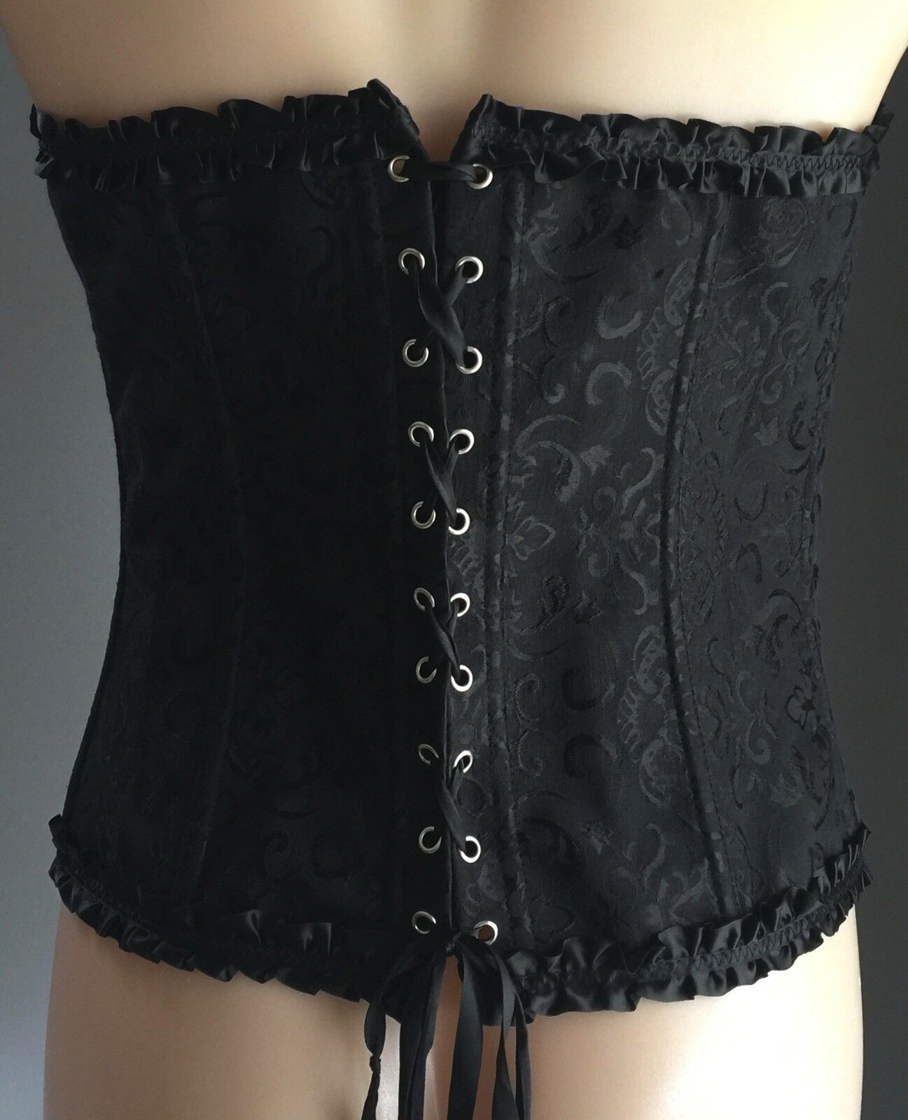 LACE UP CORSET Black Goth Bustier Lingerie Waist Cincher Jacquard Size XL 16 NEW