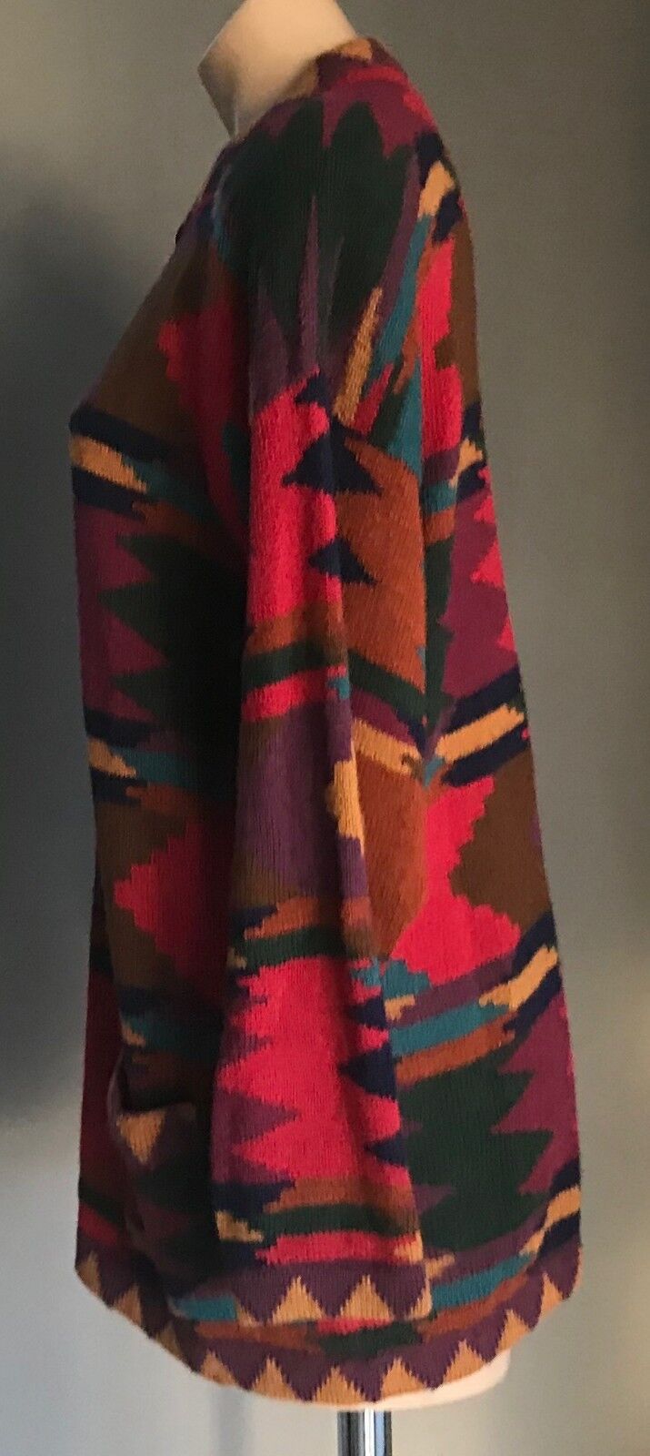 CARDIGAN Multi Colour Geometric Print Long Sleeve Sweater Size 14 16 Vintage