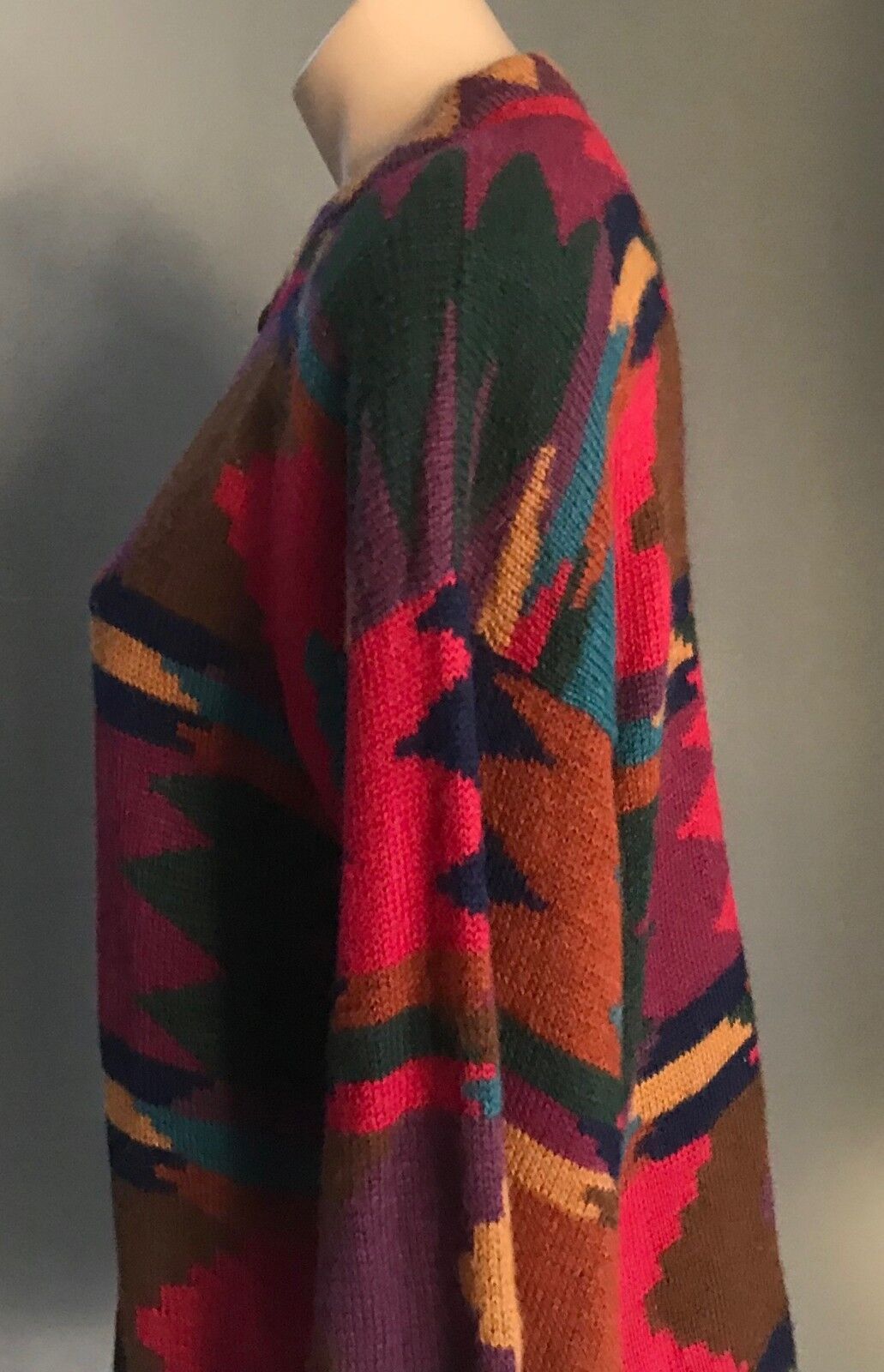 CARDIGAN Multi Colour Geometric Print Long Sleeve Sweater Size 14 16 Vintage