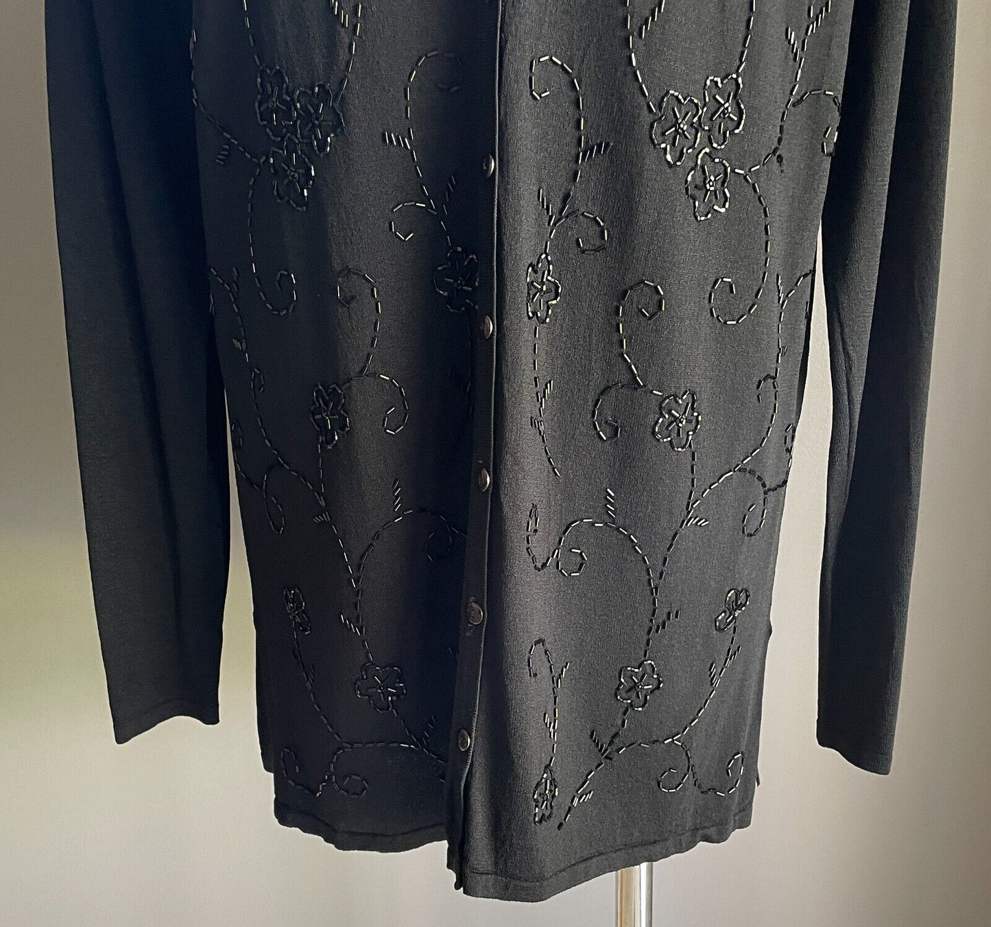 2U DESIGNS Black Long Sleeve Cardigan with Black Bead Embellishments Size 14 16