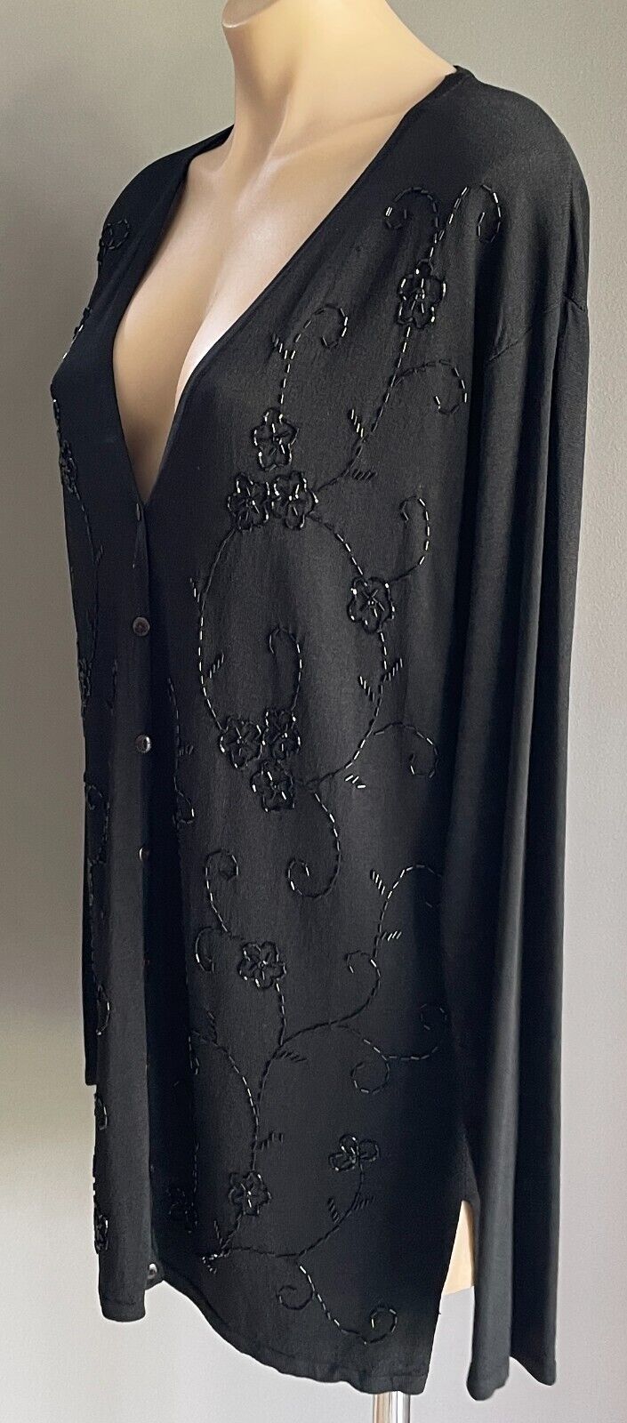 2U DESIGNS Black Long Sleeve Cardigan with Black Bead Embellishments Size 14 16