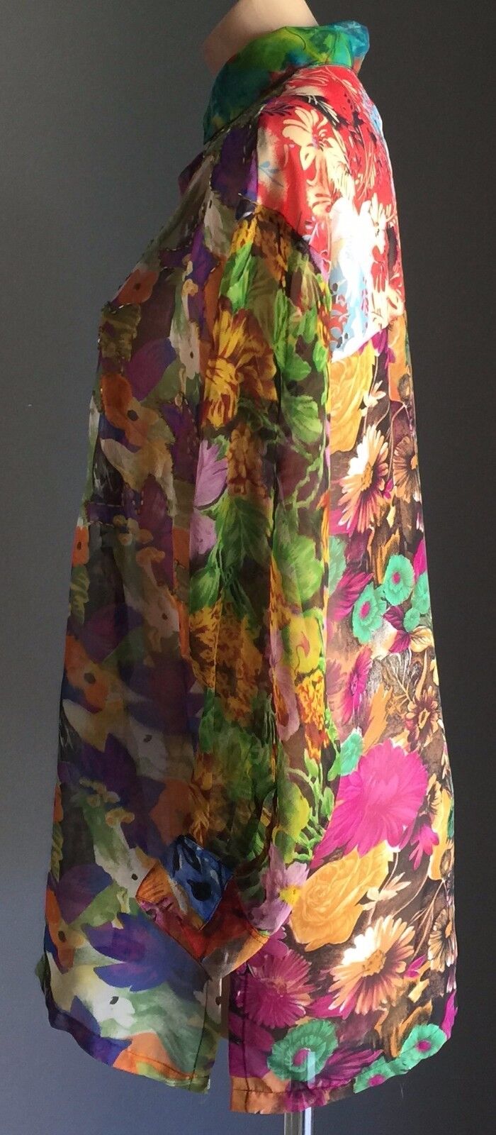 SEBATU Shirt Button Front Colourful Floral Sheer Long Sleeve Boho One Size 12 16