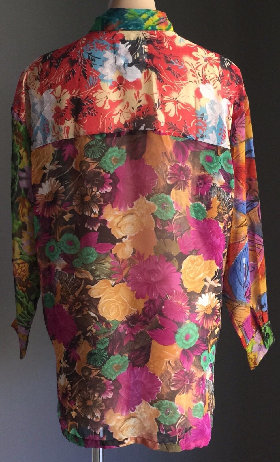 SEBATU Shirt Button Front Colourful Floral Sheer Long Sleeve Boho One Size 12 16