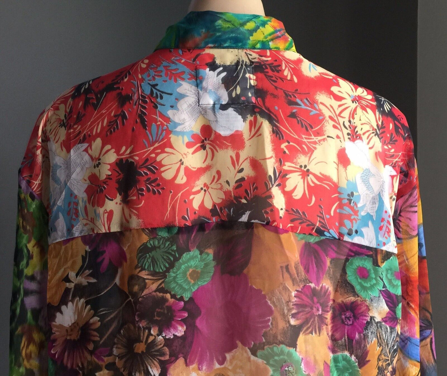 SEBATU Shirt Button Front Colourful Floral Sheer Long Sleeve Boho One Size 12 16