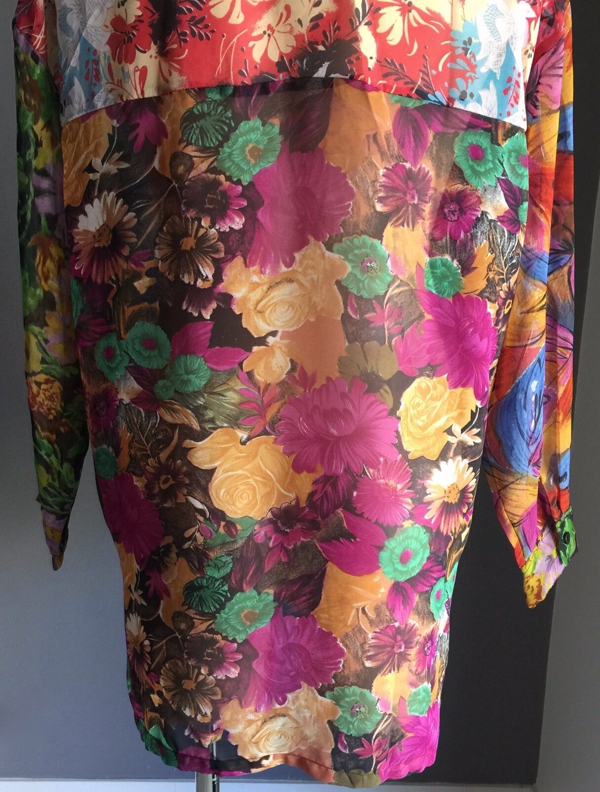 SEBATU Shirt Button Front Colourful Floral Sheer Long Sleeve Boho One Size 12 16