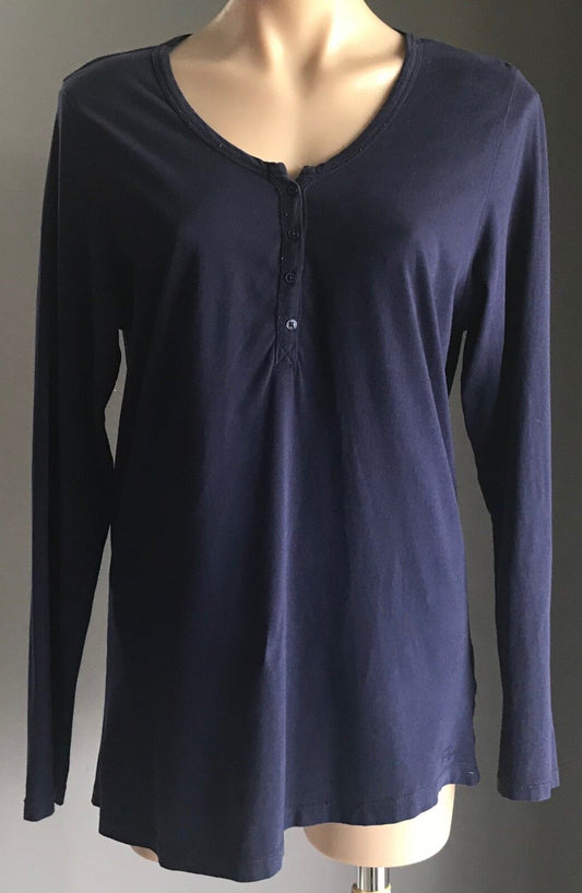 PETER ALEXANDER Sleep Top Navy Blue Henley Long Sleeve PJs Ladies Size M 12