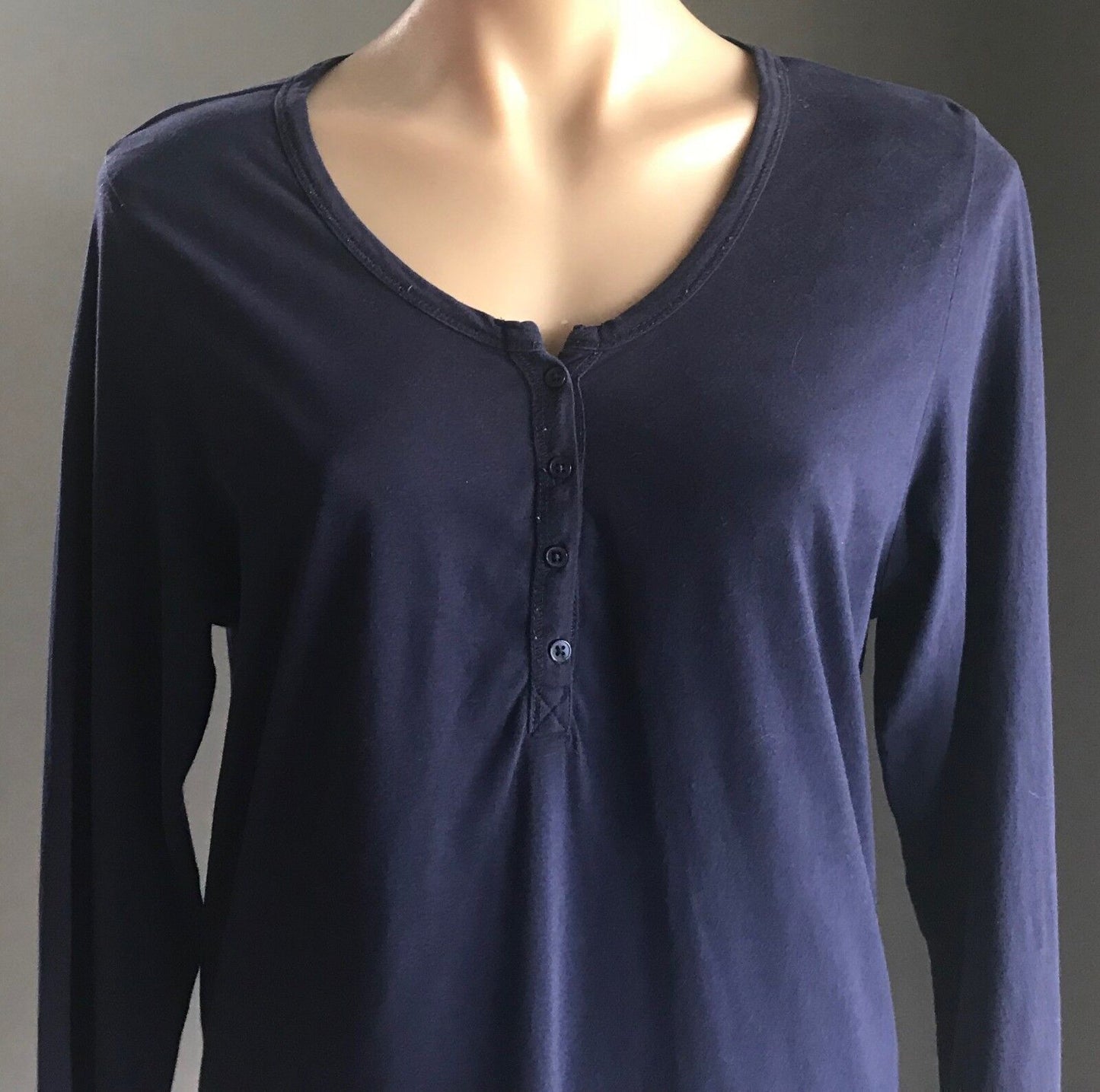 PETER ALEXANDER Sleep Top Navy Blue Henley Long Sleeve PJs Ladies Size M 12
