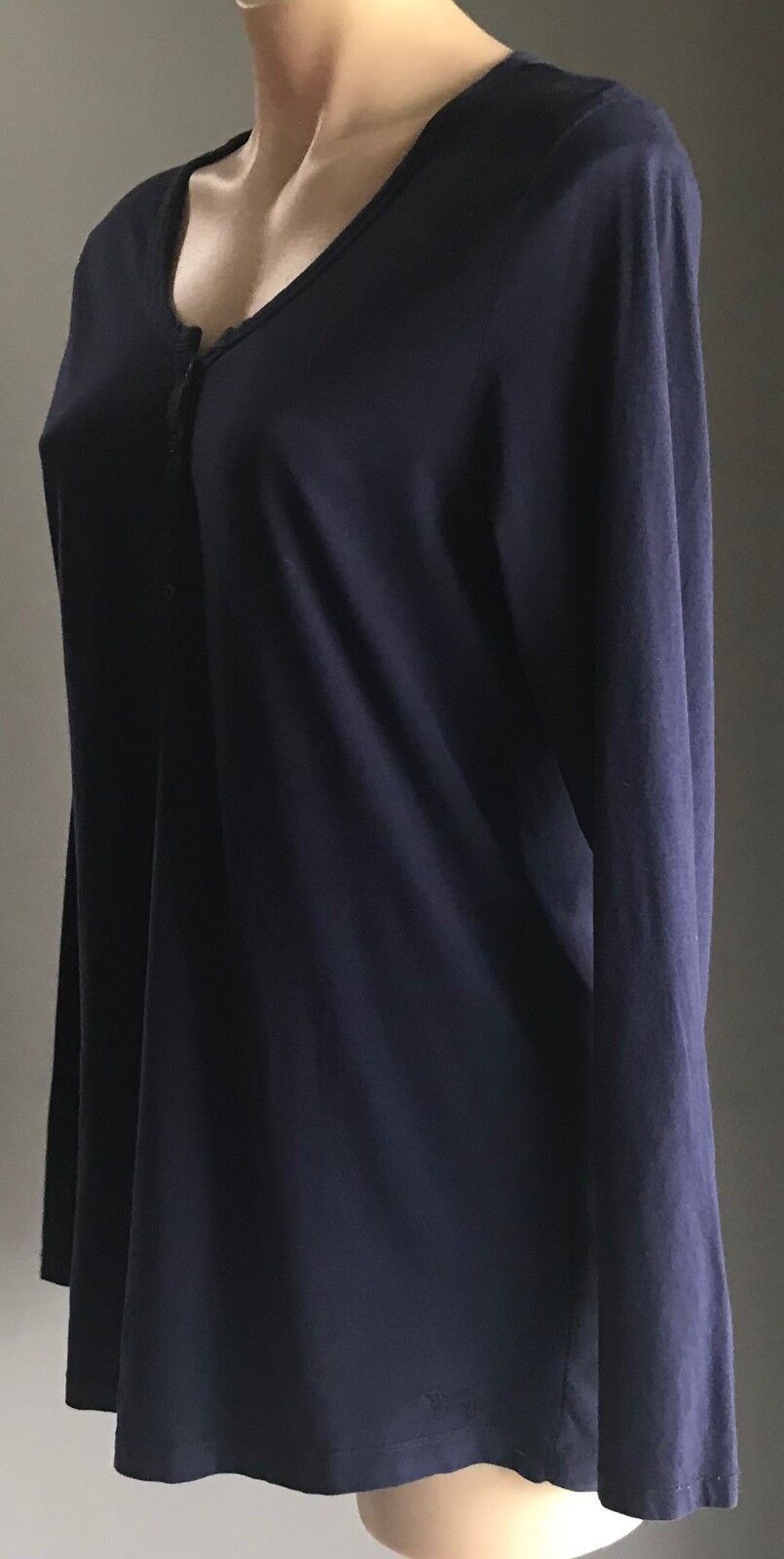 PETER ALEXANDER Sleep Top Navy Blue Henley Long Sleeve PJs Ladies Size M 12
