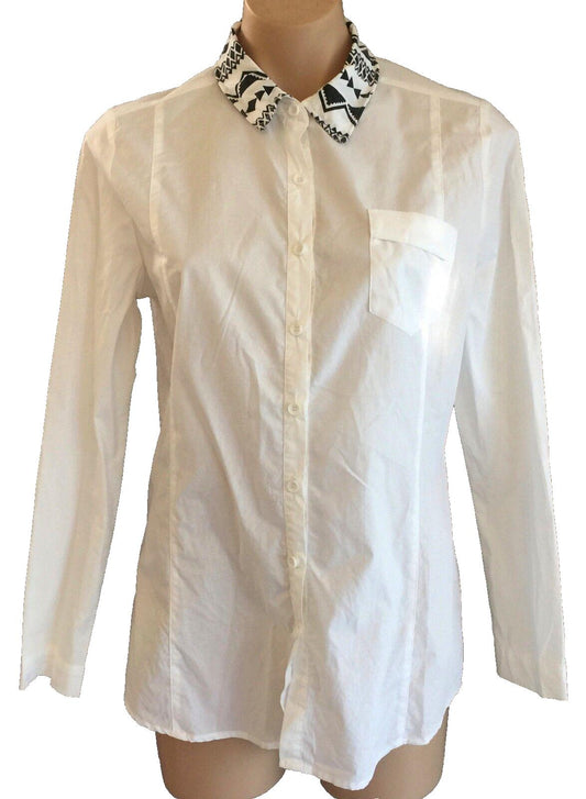 MY WARDROBE Shirt Fitted Button Front White Long Sleeve Top Blouse Size L 12